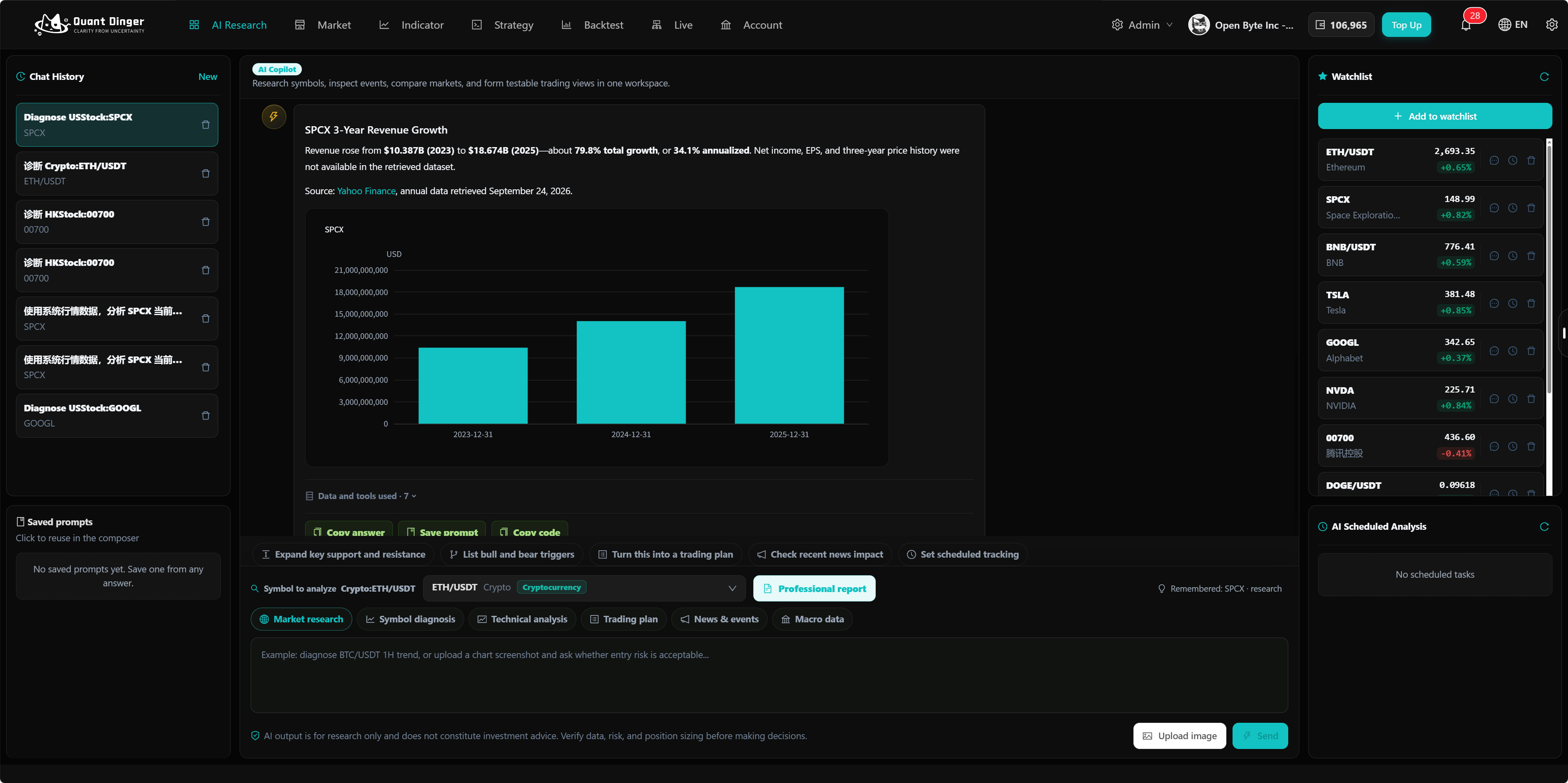 QuantDinger AI research workspace